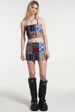 Patchwork Panelled Top With Tie Strap Back - West Carolina