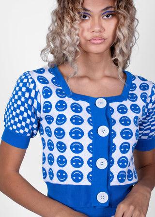 100% Cotton Blue and White Smileys n’ Checks Top by West Carolina X Lacomedi For Women and Girls