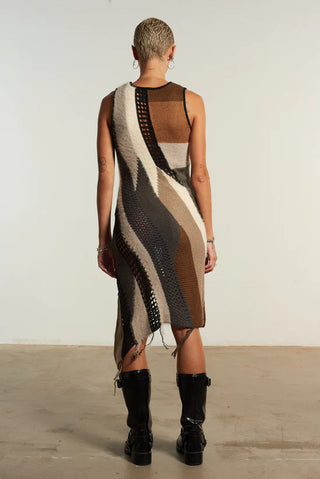 Crafted Patchwork Knit Midi Dress