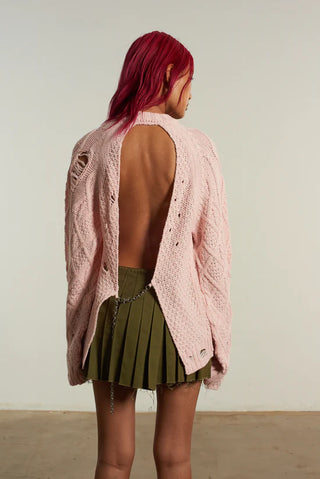 Distressed Cable Knit Pink