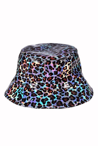 Holographic Leopard Print Bucket Hat in Silver