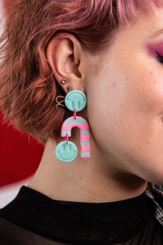 Blue and Pink Wave Arches Earrings - West Carolina