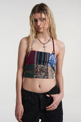 Patchwork Panelled Top With Tie Strap Back - West Carolina