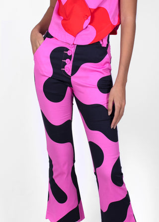 95% Cotton 5% Spandex Pink and Red, Pink Moocca Pants by West Carolina X Lacomedi For Women and Girls